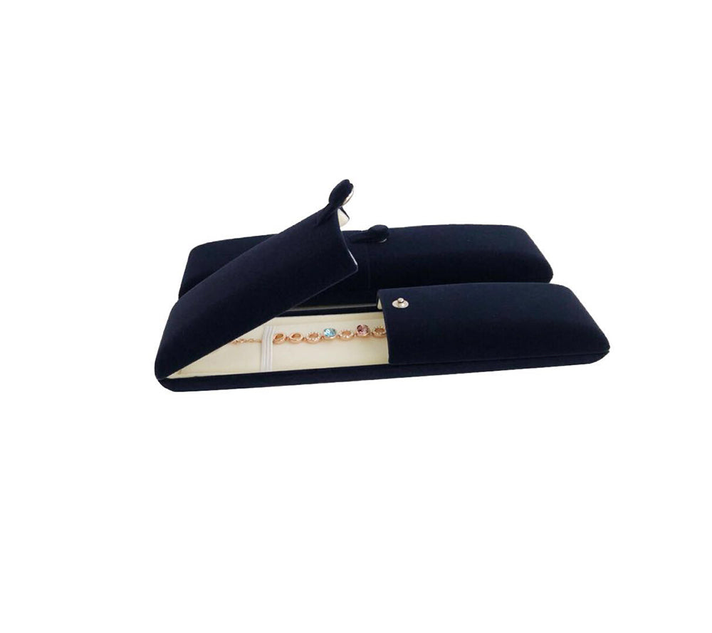 Jewelry Gift Box Bracelet Necklace Navy Blue Velvet