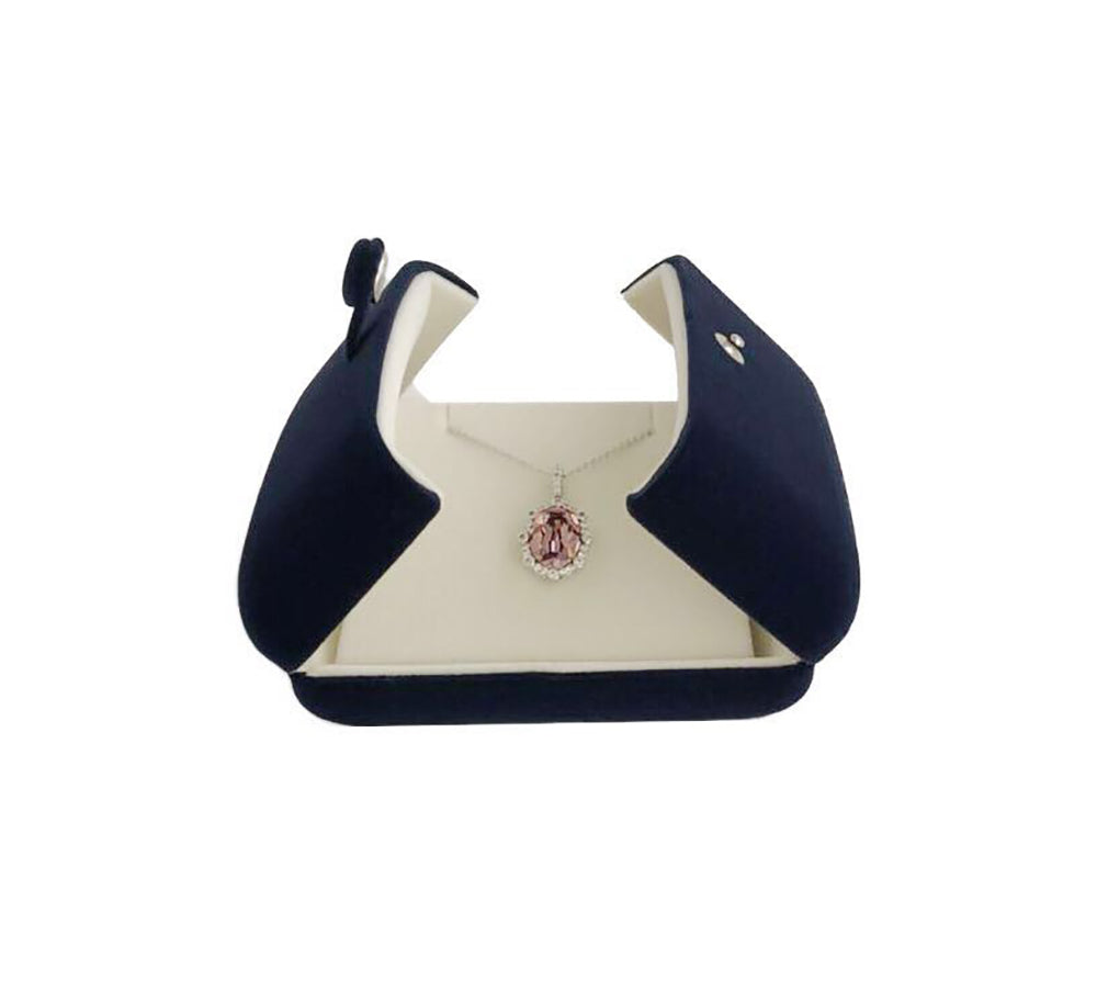 Double Function Navy Blue Velvet Pendant Earrings Necklace Gift Box