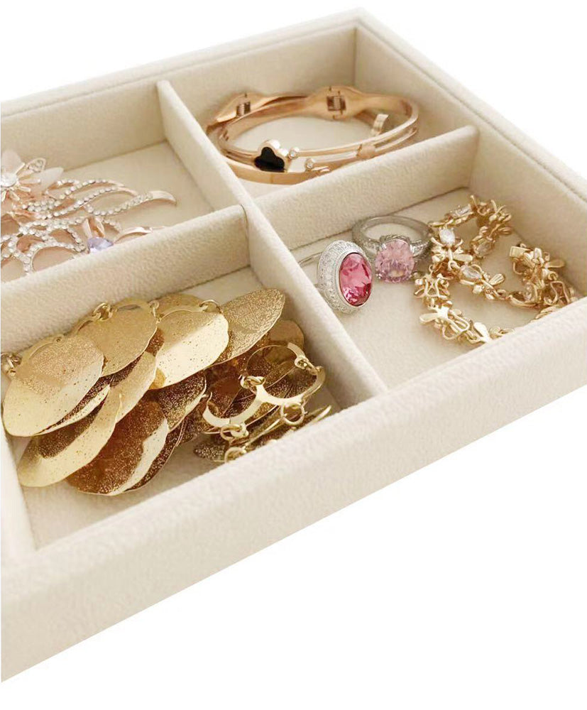 Small 6 Grid Beige Velvet Jewelry Collection Storage Tray