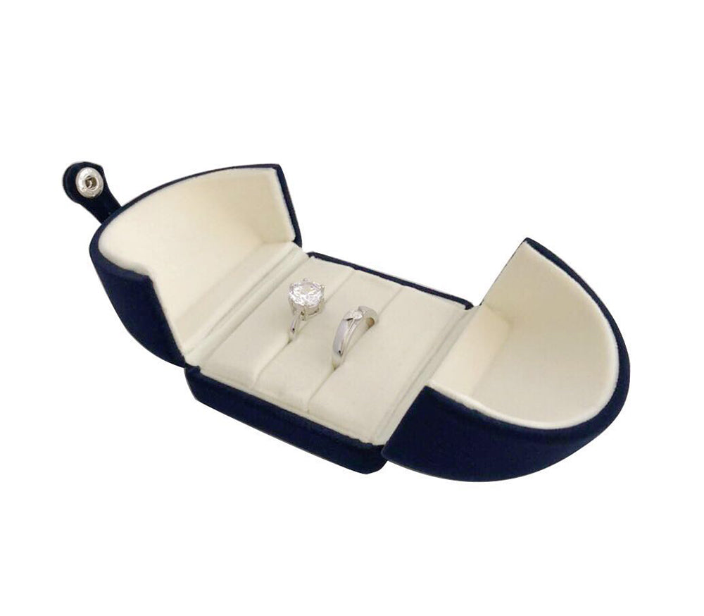 Blue Velvet Jewelry Box Double Ring Gift Packaging