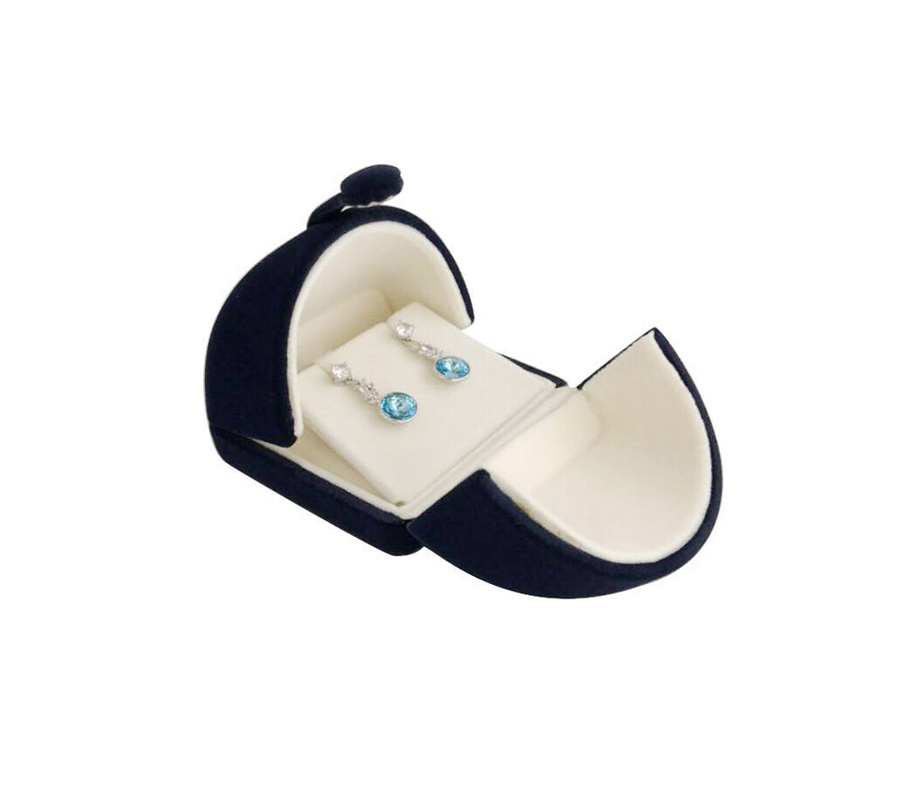 Blue Velvet Premium Grade Jewelry Box Earrings Necklace Double Layer