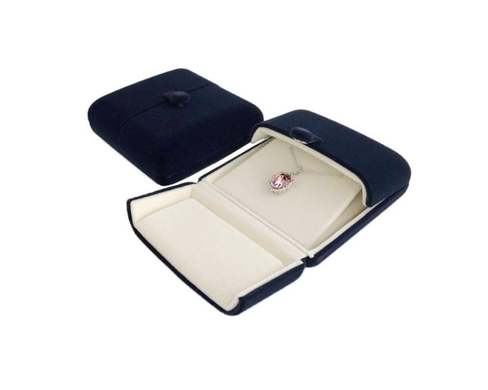 Double Function Navy Blue Velvet Pendant Earrings Necklace Gift Box