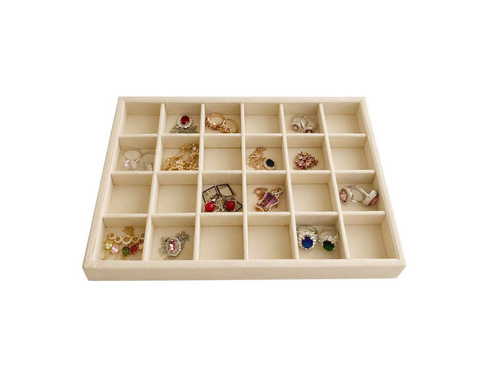 Medium Beige Jewelry Organizer Tray 24-Grid Premium Grade Drawer Inserts Stackable