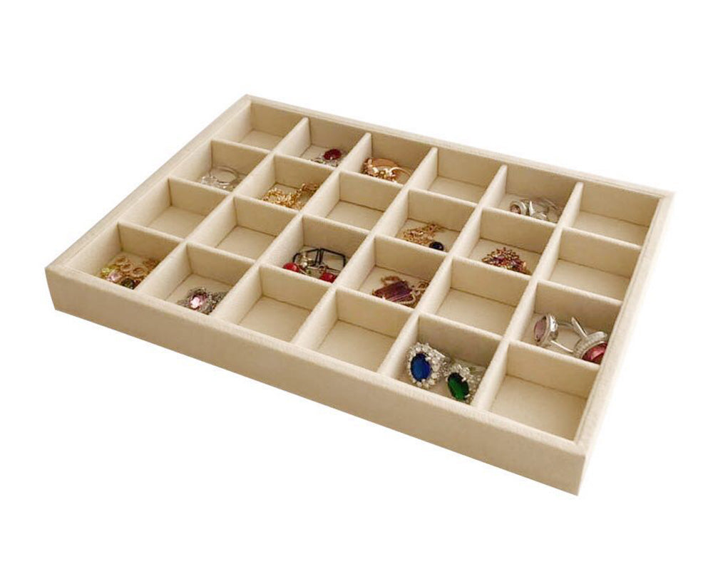 Medium Beige Jewelry Organizer Tray 24-Grid Premium Grade Drawer Inserts Stackable