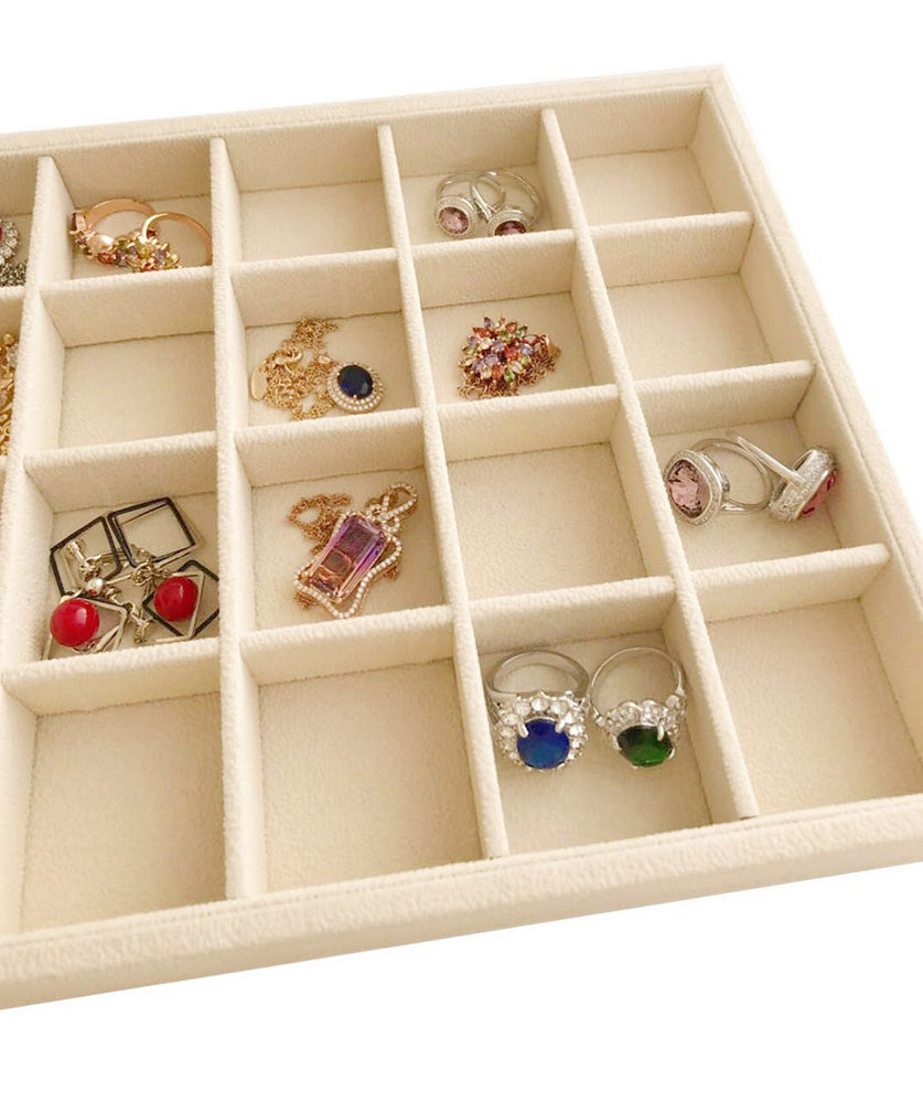 Medium Beige Jewelry Organizer Tray 24-Grid Premium Grade Drawer Inserts Stackable