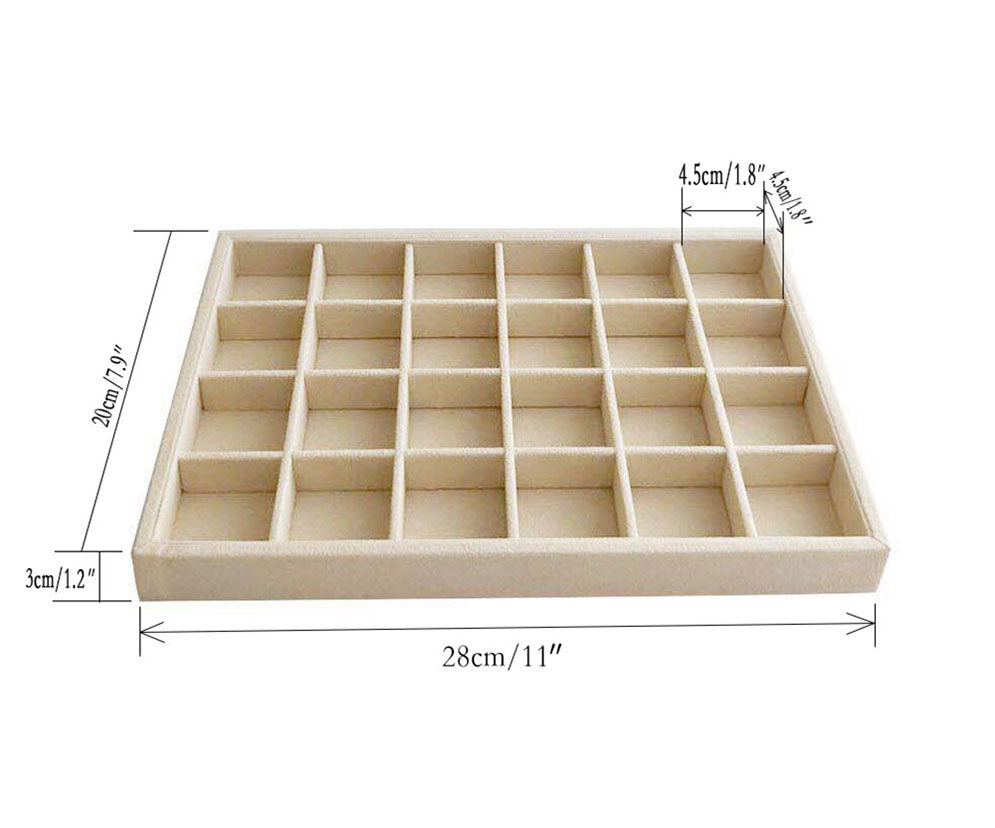 Medium Beige Jewelry Organizer Tray 24-Grid Premium Grade Drawer Inserts Stackable