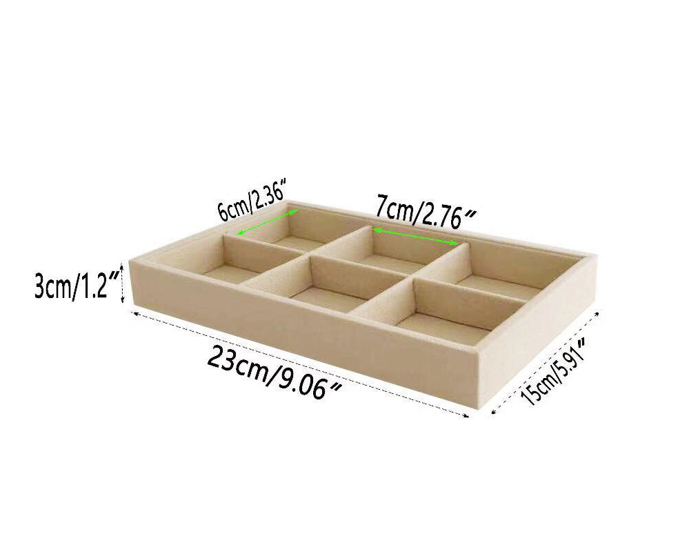 Small 6 Grid Beige Velvet Jewelry Collection Storage Tray