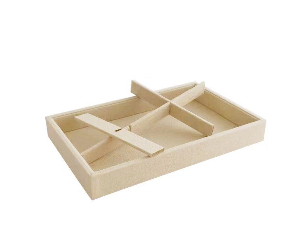 Small 6 Grid Beige Velvet Jewelry Collection Storage Tray