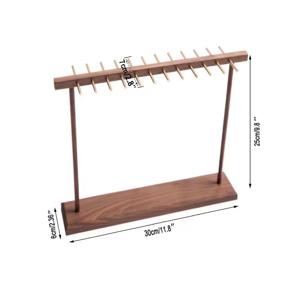 Solide Walnut Wood Necklace Stand Organizer with Brass Hooks (medium)