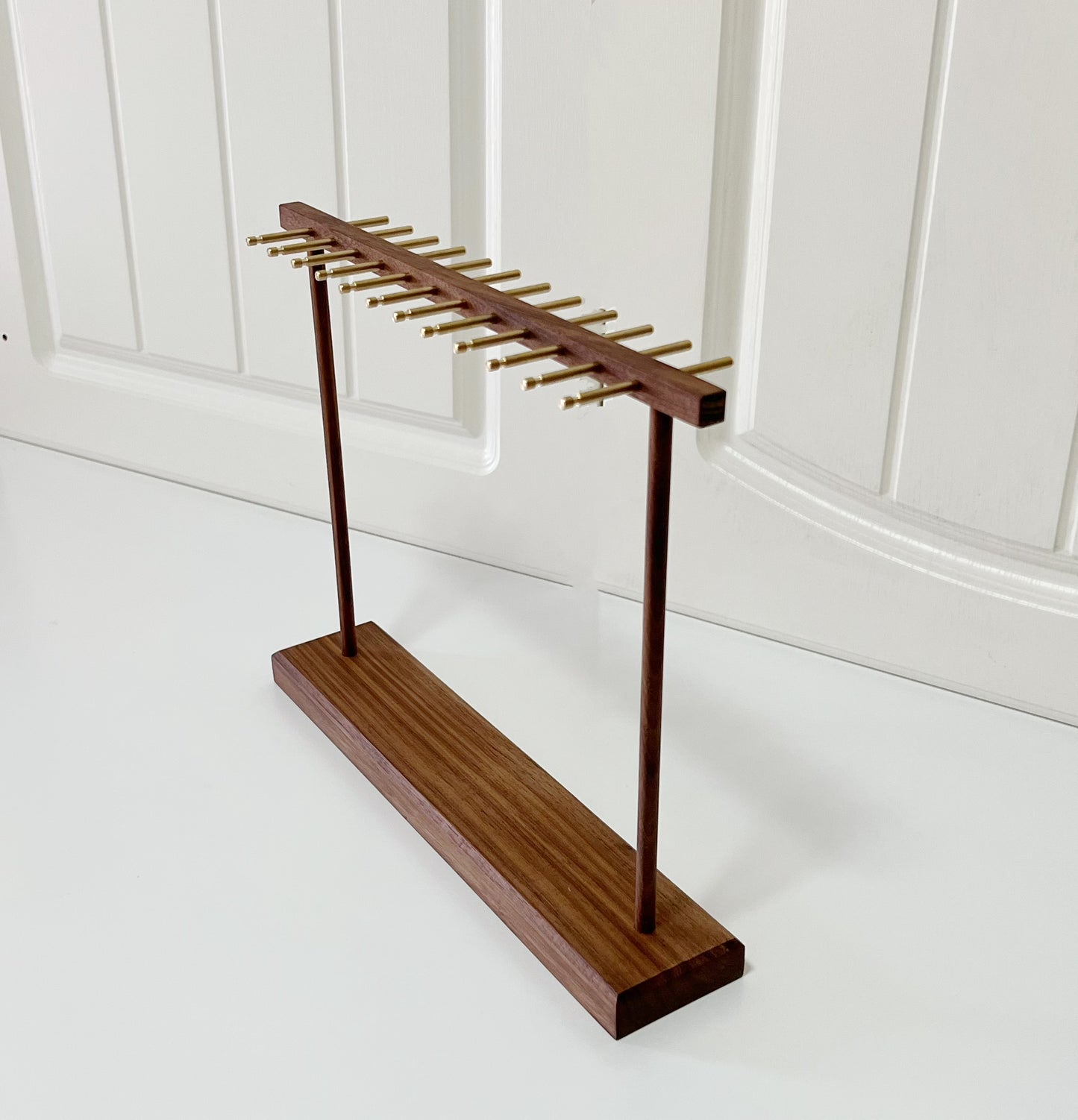 Solide Walnut Wood Necklace Stand Organizer with Brass Hooks (medium)