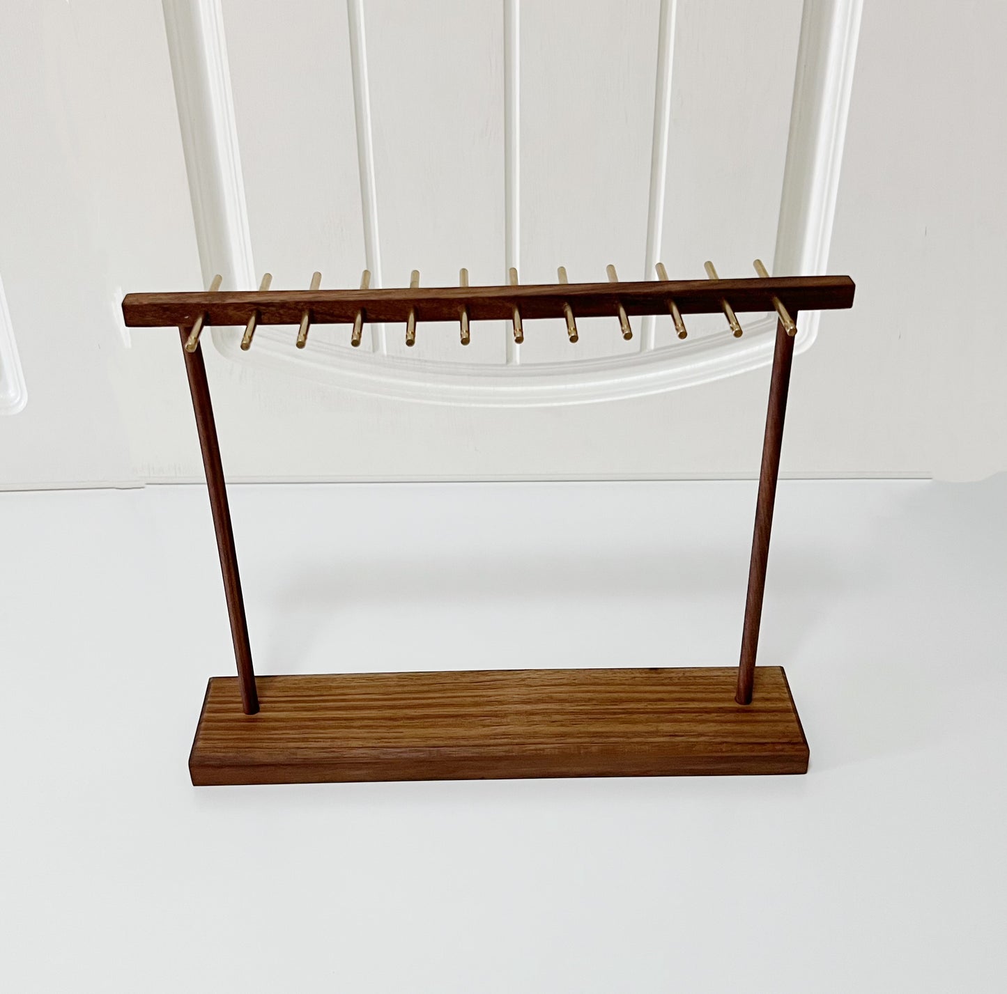 Solide Walnut Wood Necklace Stand Organizer with Brass Hooks (medium)